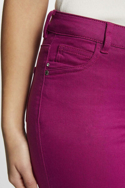 Pantalón skinny talle bajo frambuesa mujer