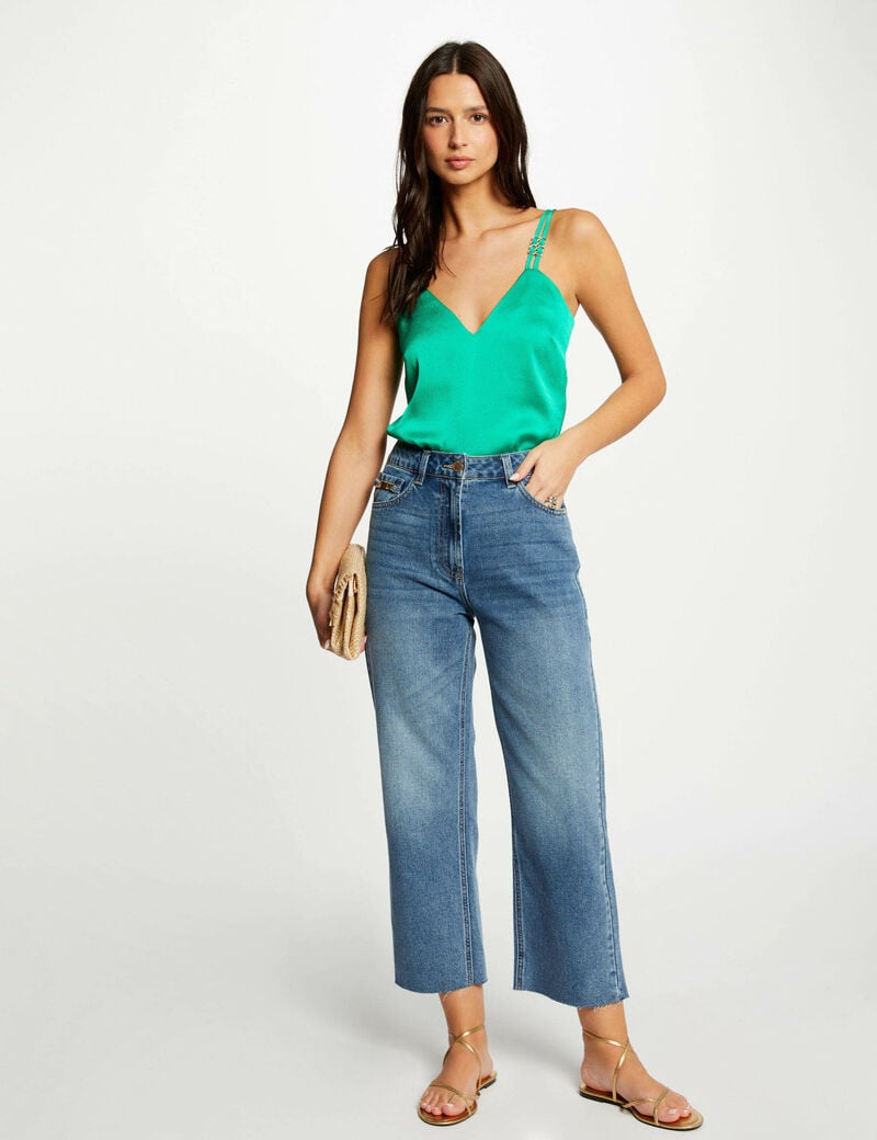 top saten con tirantes verde mujer Top satén con tirantes verde mujer