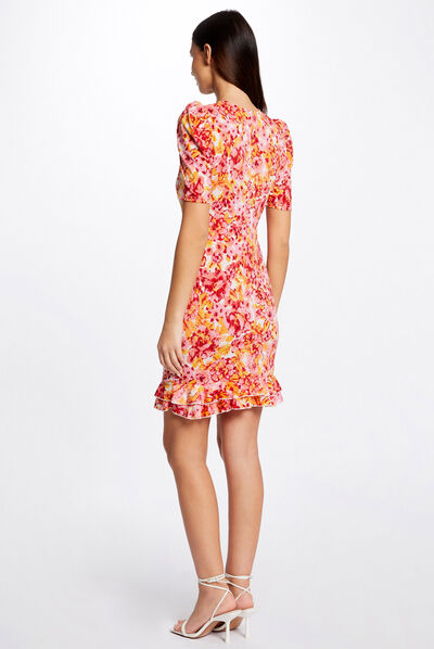 Vestido ajustado fruncido estampado multicolor mujer