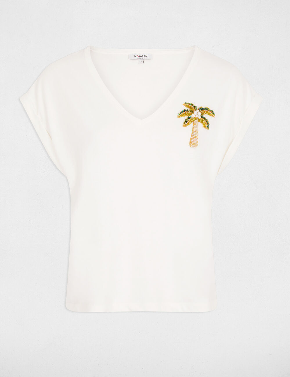 Camiseta cuello v manga corta blanco mujer