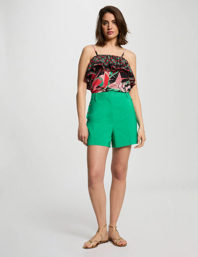 Short holgado con botones verde emeralda mujer