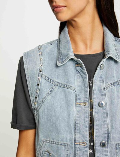 Chaqueta vaquero sin manga vaquero blanqueado mujer