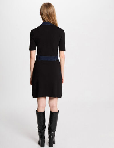 Vestido punto corto evasé negro mujer