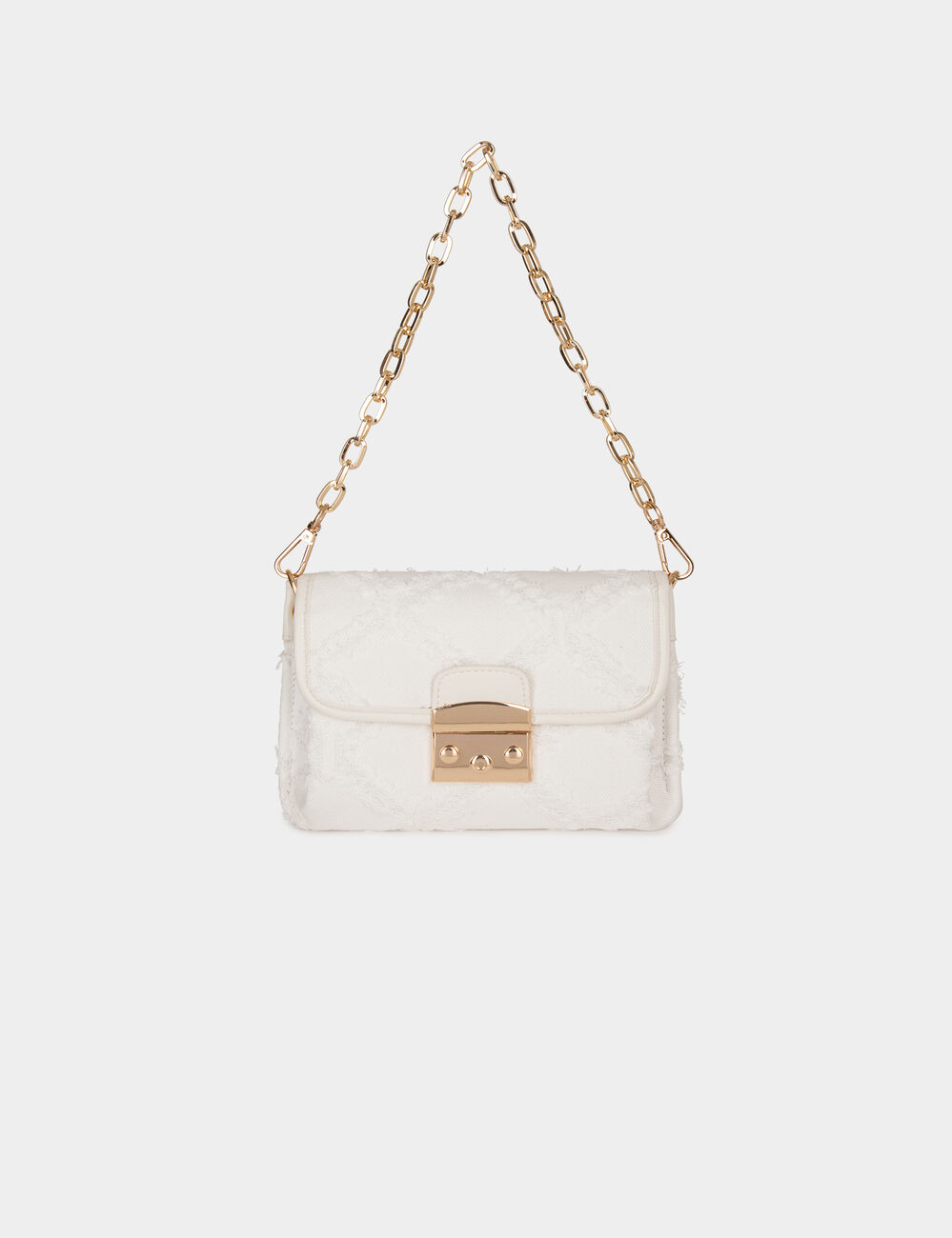 Bolso cartera de mano flecos marfil mujer