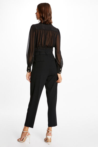 Blusa manga larga con pliegues negro mujer