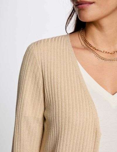 Cárdigan largo escote en V amarillo oro mujer