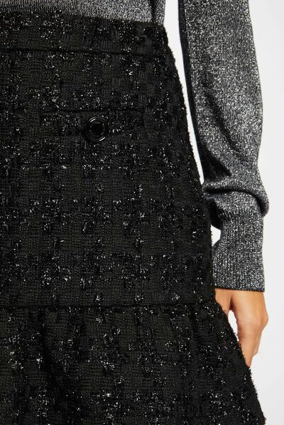 Falda evasé con volantes negro mujer