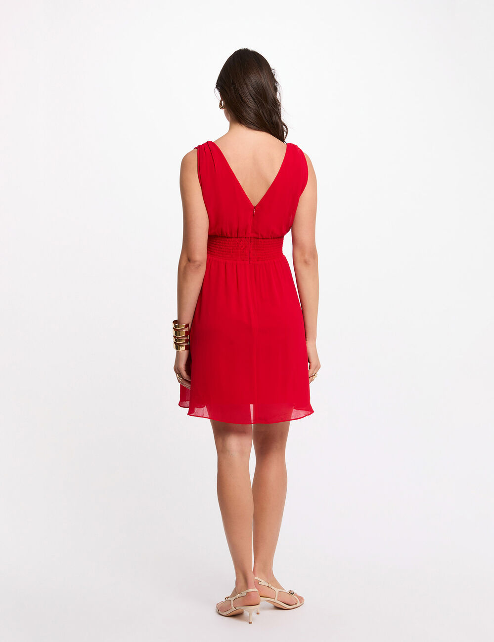 Vestido corto acampanado rojo mujer