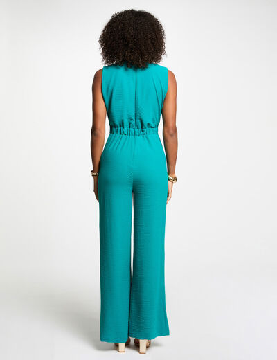 Mono largo de pernera ancha con hebilla azul turquesa mujer