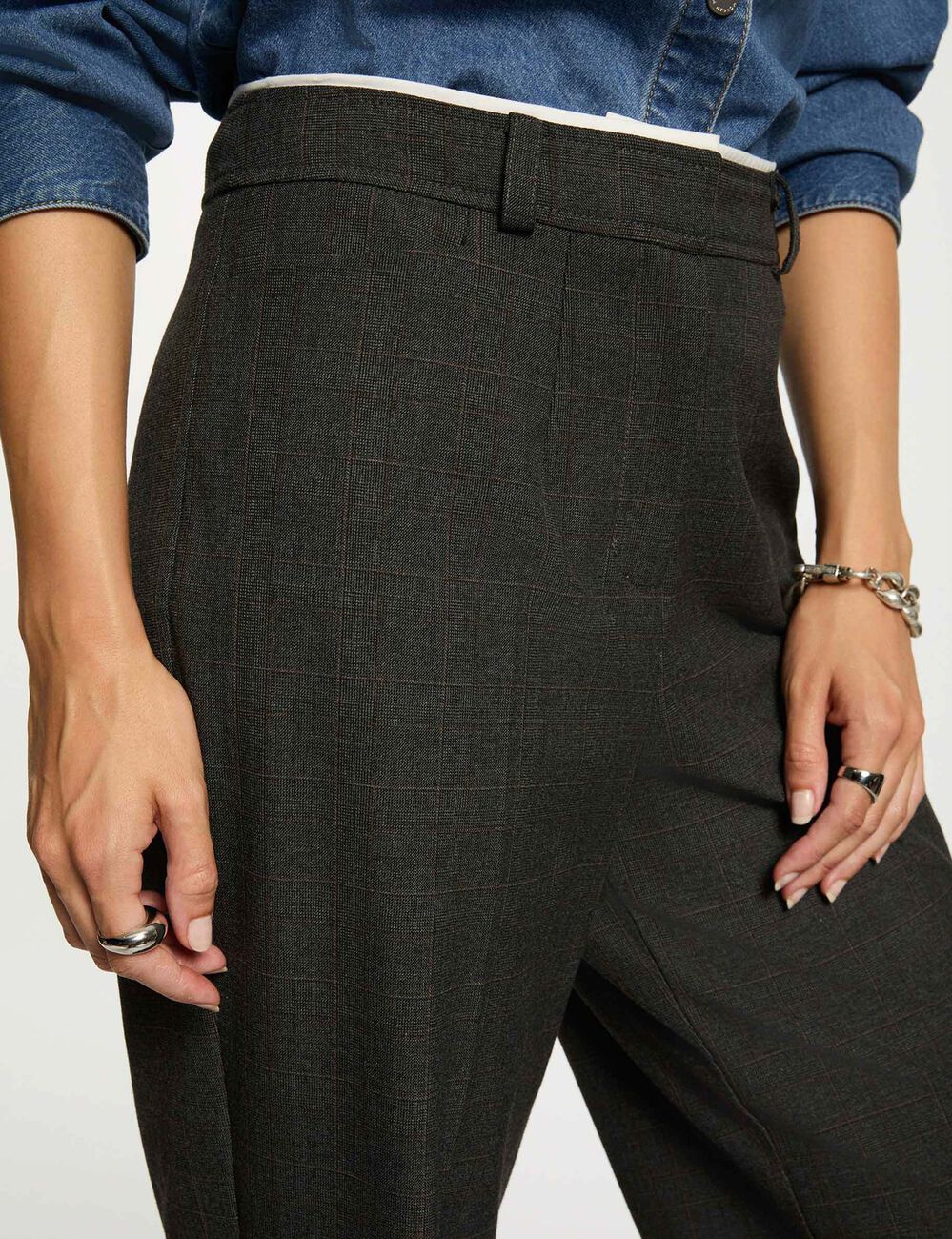 Pantal&oacute;n ancho de tiro alto gris moyen mujer