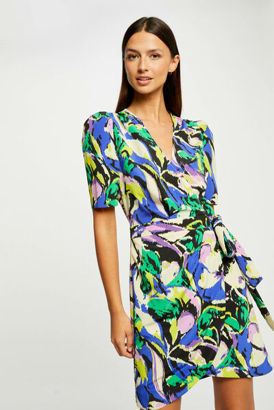 Vestido cruzado estampado abstracto multico mujer
