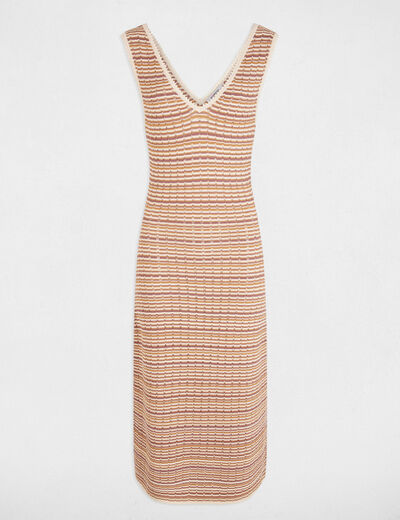 Vestido de punto con cuello en v beige mujer