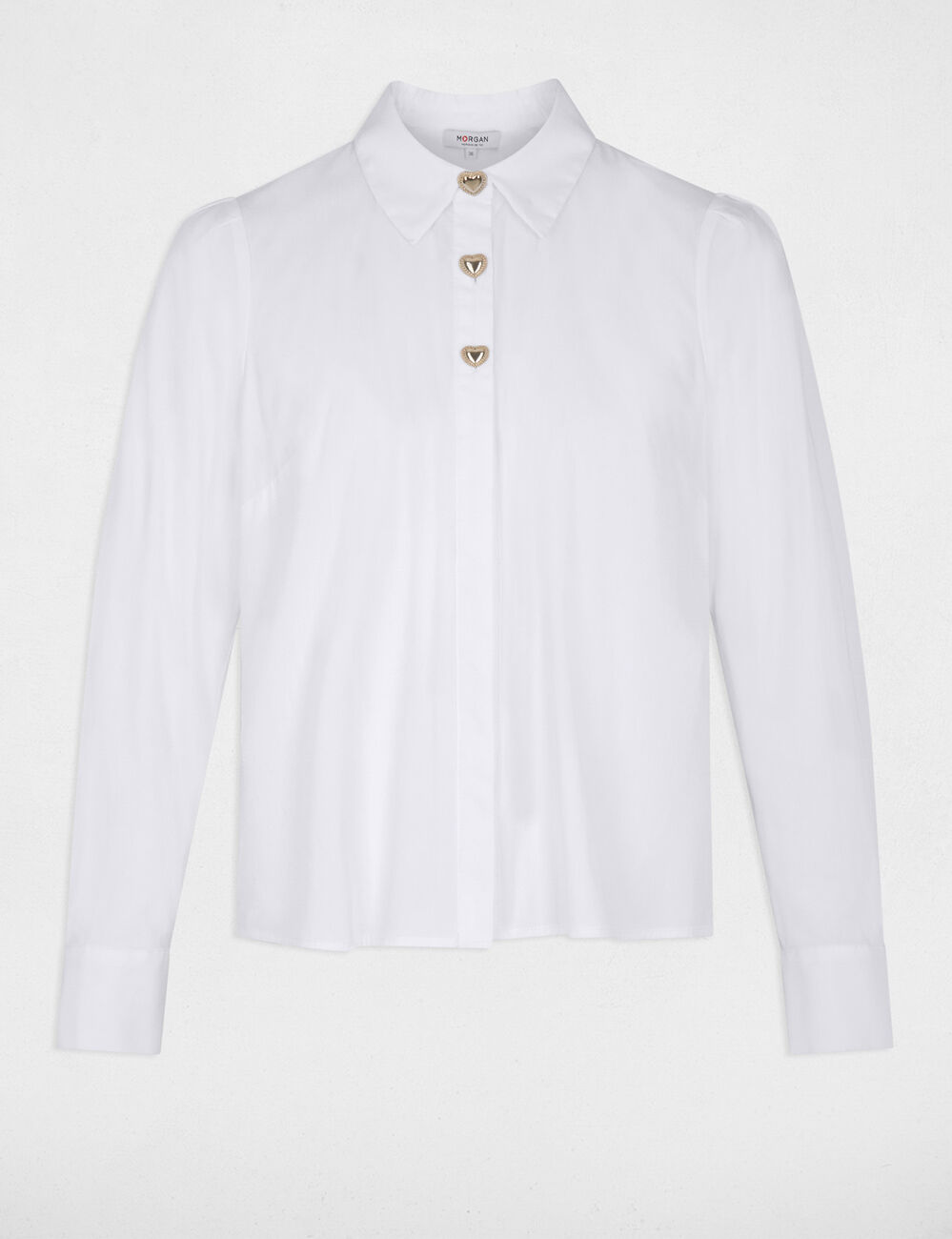 Camisa recta con cuello de solapa blanco mujer