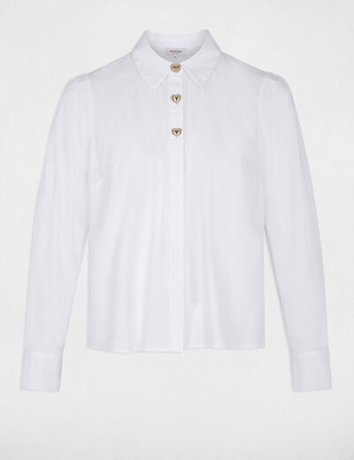 Camisa recta con cuello de solapa blanco mujer