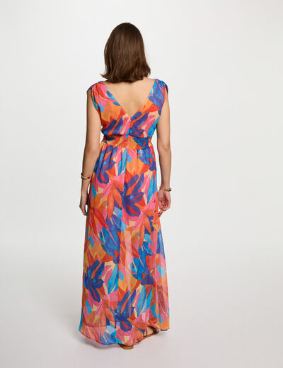 Vestido largo recto estampado multicolor mujer