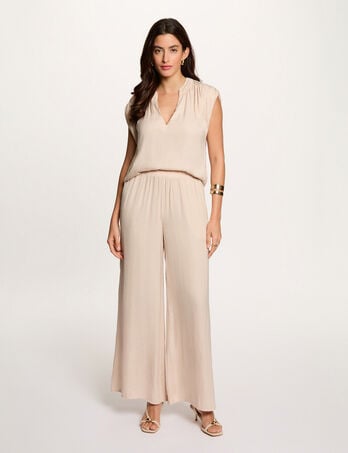 Pantal&oacute;n ancho fluido beis claro mujer
