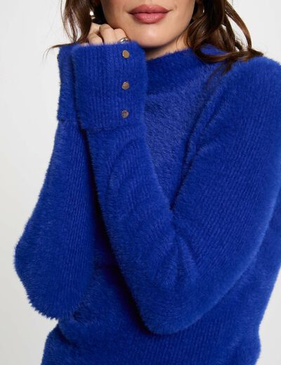 Jersey manga larga punto aterciopelado azul mujer