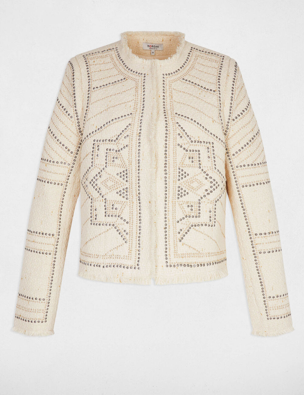 Chaqueta recta con tachuelas marfil mujer