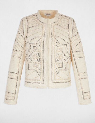 Chaqueta recta con tachuelas marfil mujer