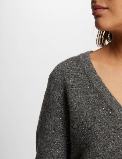 Cárdigan manga larga gris anthracite mujer