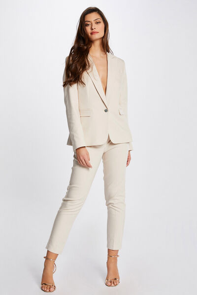 Pantalón cigarette estilo corto marfil mujer