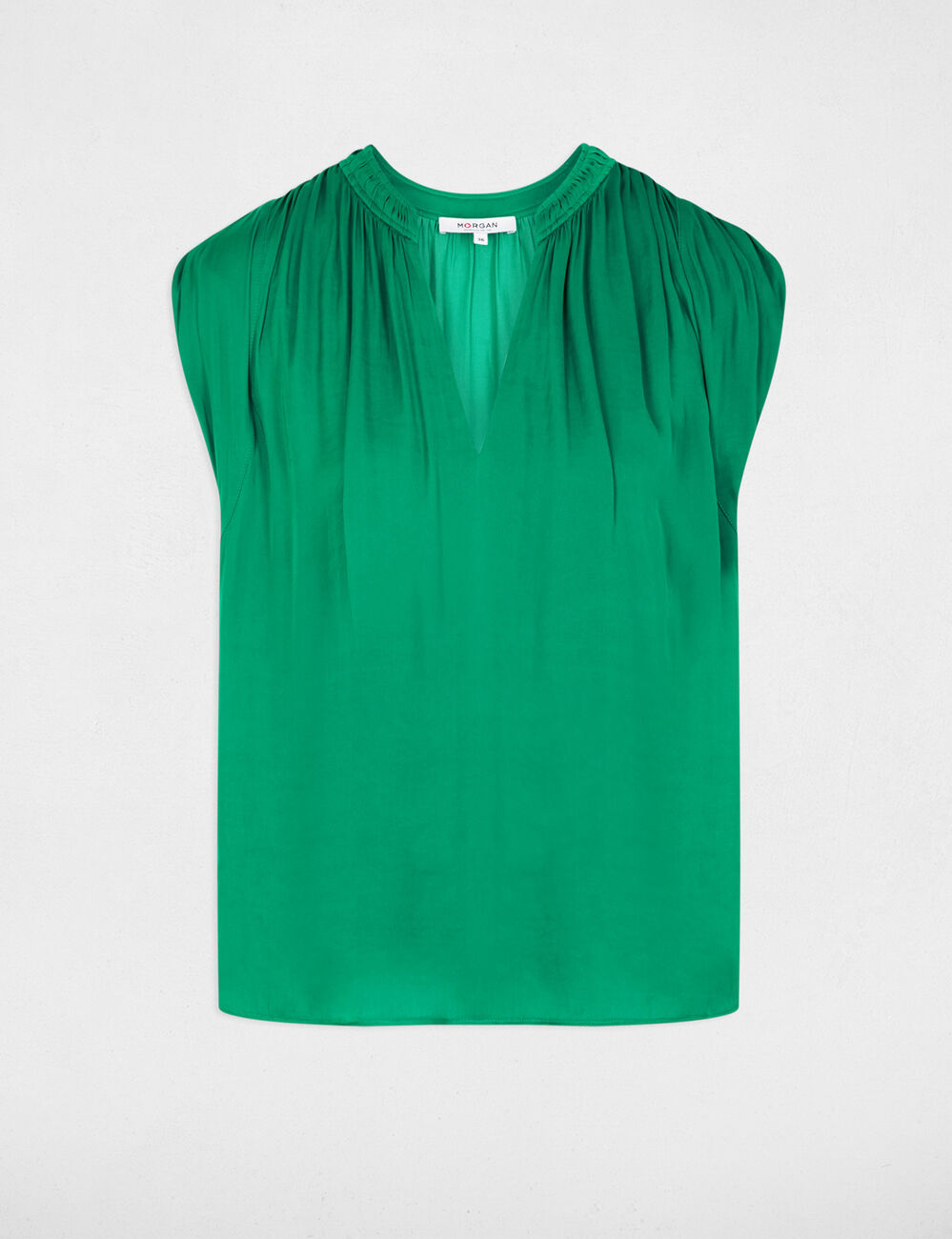 Blusa manga corta satinada verde pradera mujer