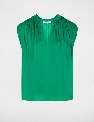 Blusa manga corta satinada verde pradera mujer