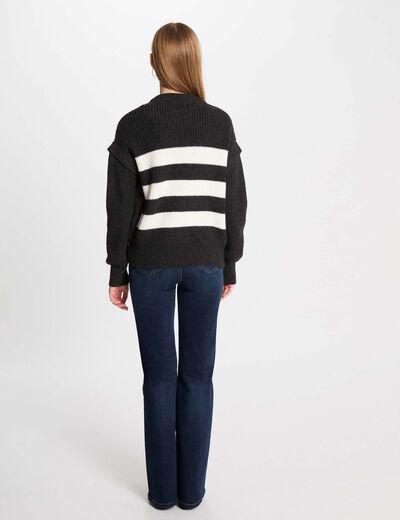 Jersey cuello redondo y rayas gris anthracite mujer