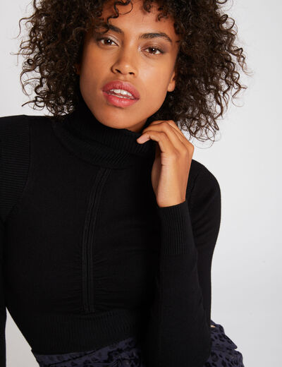 Jersey manga larga con detalle plisado negro mujer