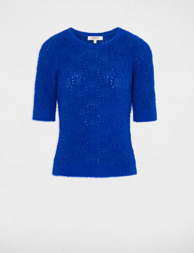 Jersey calado manga corta azul eléctrico mujer