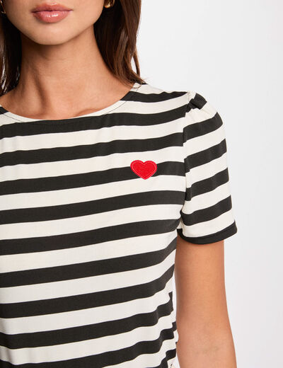 Camiseta manga corta rayada blanco mujer