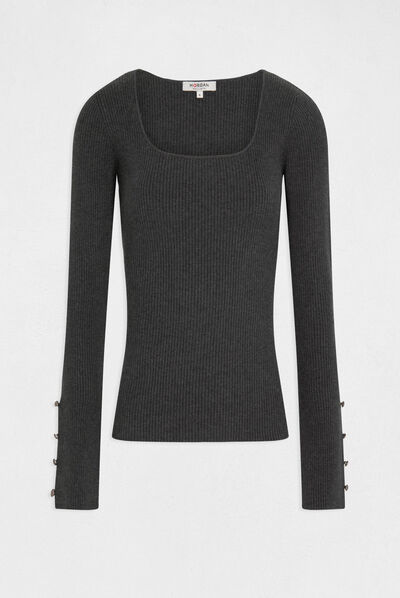 Jersey manga larga acanalado gris anthracite mujer