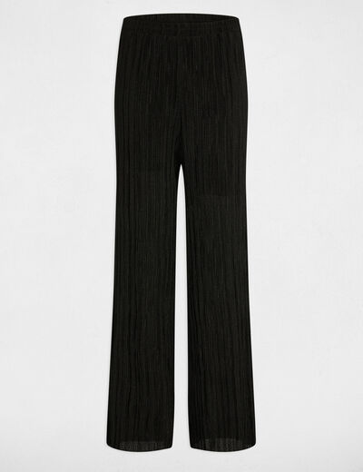 Pantal&oacute;n ancho plisado negro mujer