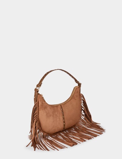 Bolso de flecos de ante beige mujer