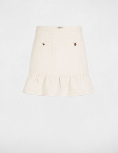 Falda corta de tweed marfil mujer