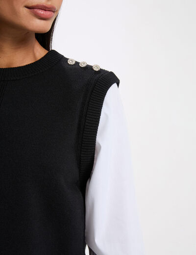 Jersey ajustado con cuello vuelto negro mujer