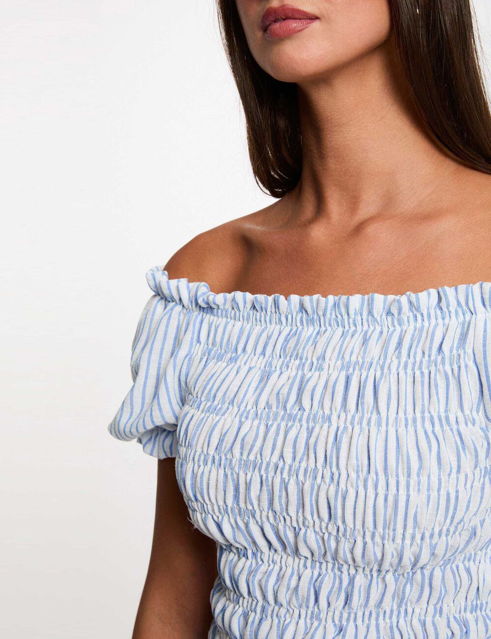 Blusa rayada bardot azul cielo mujer