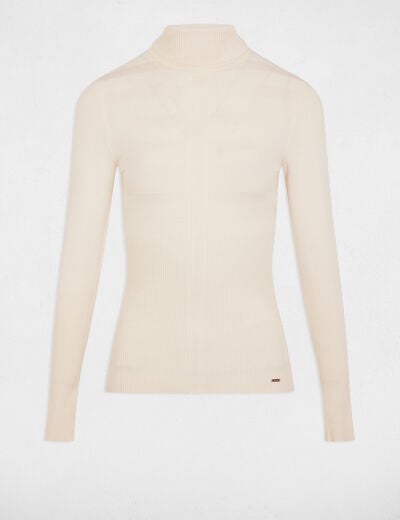 Jersey de cuello alto ajustado marfil mujer