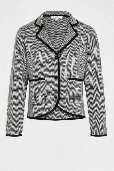 Chaqueta de punto estampado chevron negro mujer