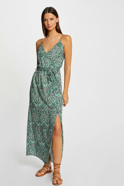 Vestido largo recto estampado cachemira multico mujer