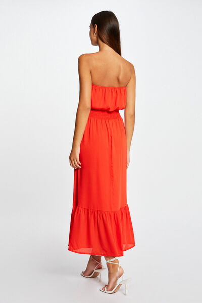 Vestido largo entallado escote corpiño rojo mujer