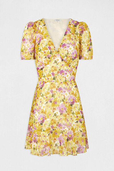 Vestido evasé volantes estampado floral multicolor mujer
