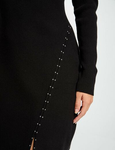 Vestido punto corto ajustado negro mujer