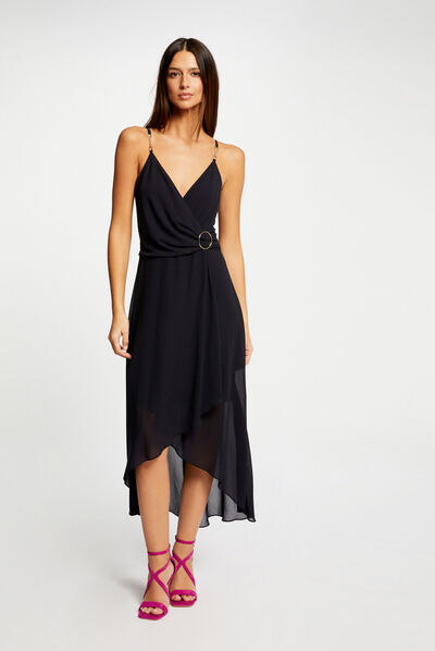 Vestido midi con tirantes finos marino mujer