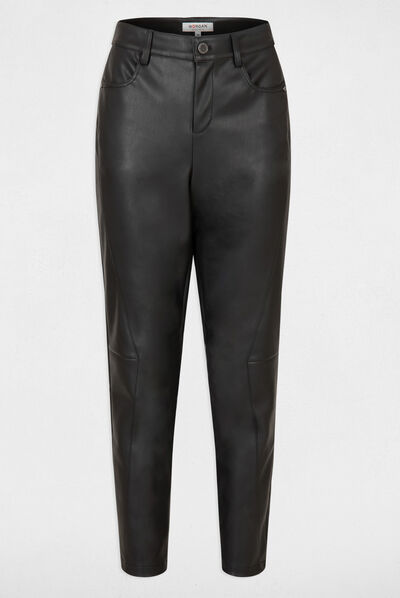 Pantalón slim cuero sintético negro mujer