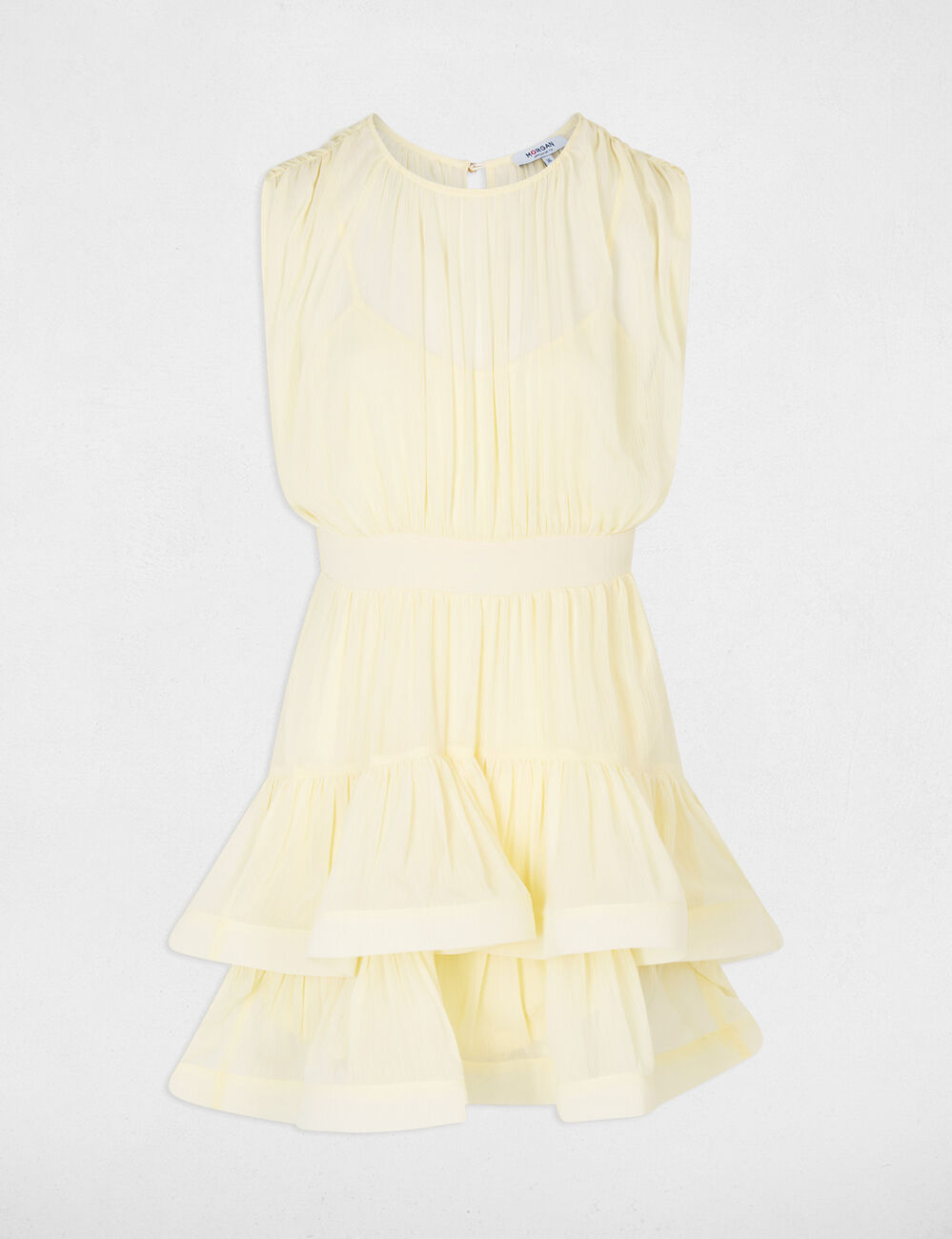 Vestido corto con cuello alto amarillo pastel mujer