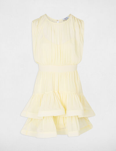 Vestido corto con cuello alto amarillo pastel mujer