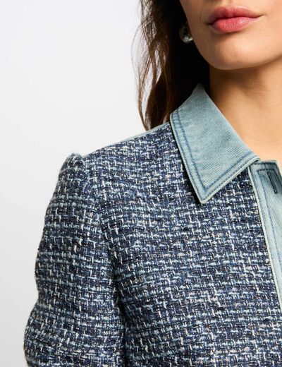 Chaqueta corta tweed multicolor mujer