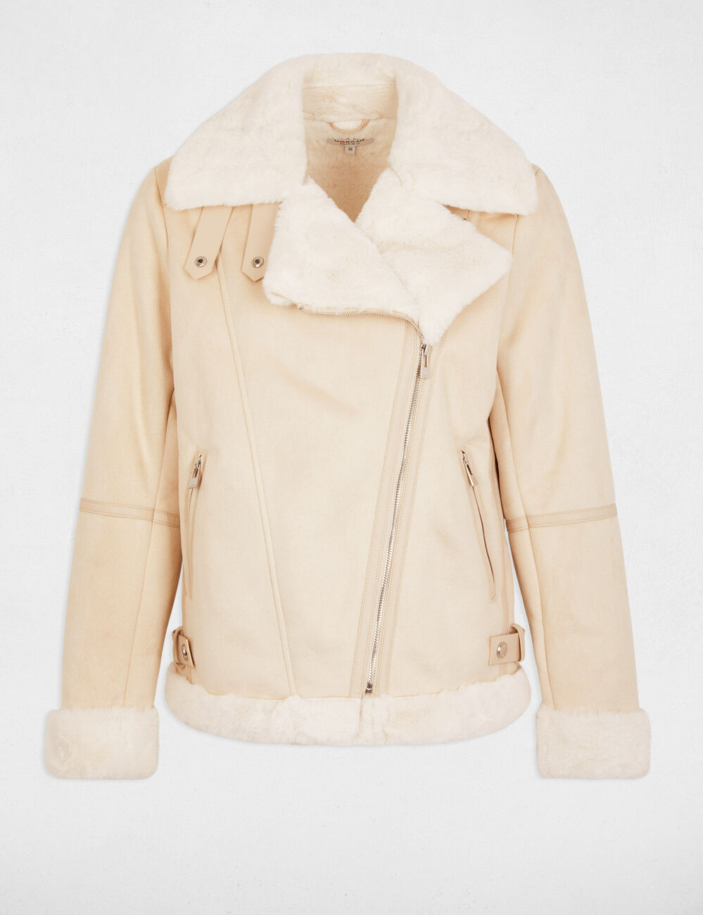 Chaqueta de antelina marfil mujer