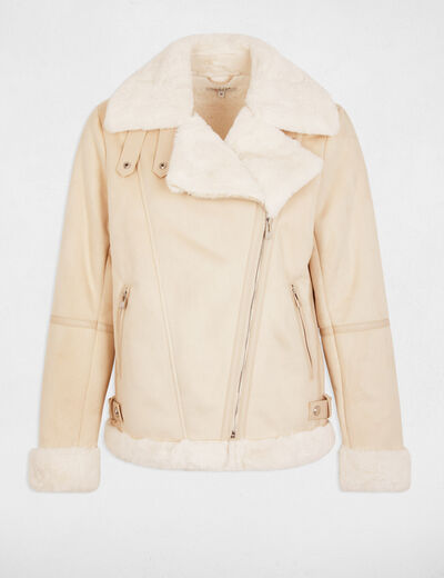 Chaqueta de antelina marfil mujer